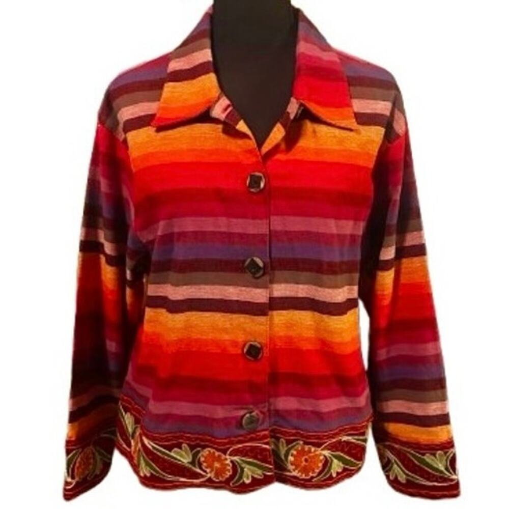 Vintage Tantrums Tan Zen Colorful Floral Embroidered Boho Jacket - Size PP